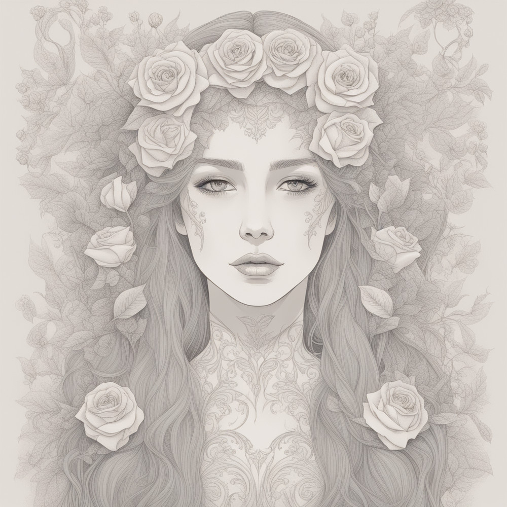 Digital Art, Illustration. The Girl With Flowers 4. Vector Graphics. Digital Download!.png