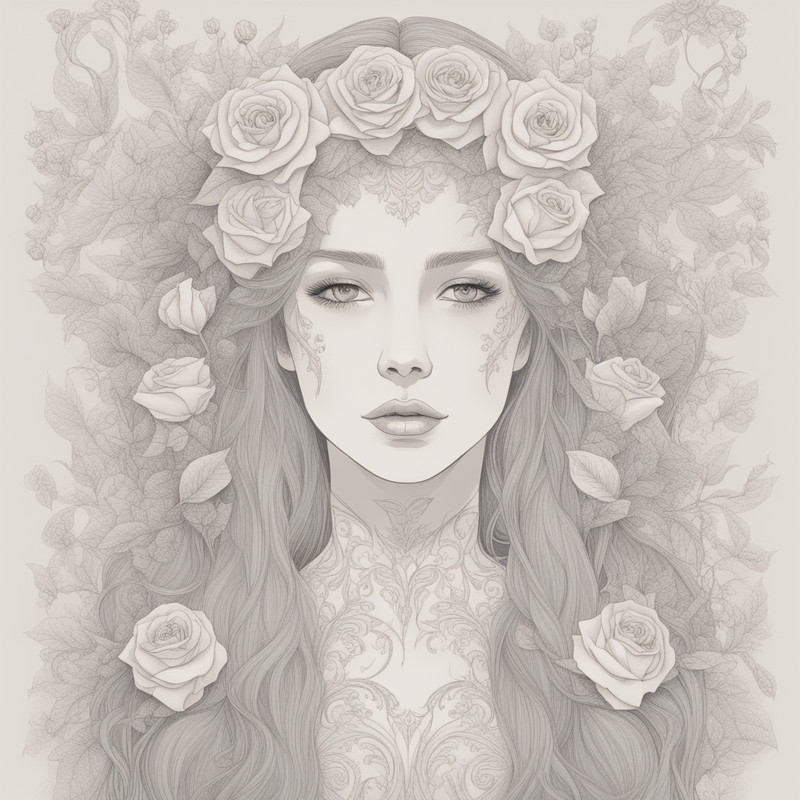 Digital Art, Illustration. The Girl With Flowers 4. Vector Graphics. Digital Download!.png