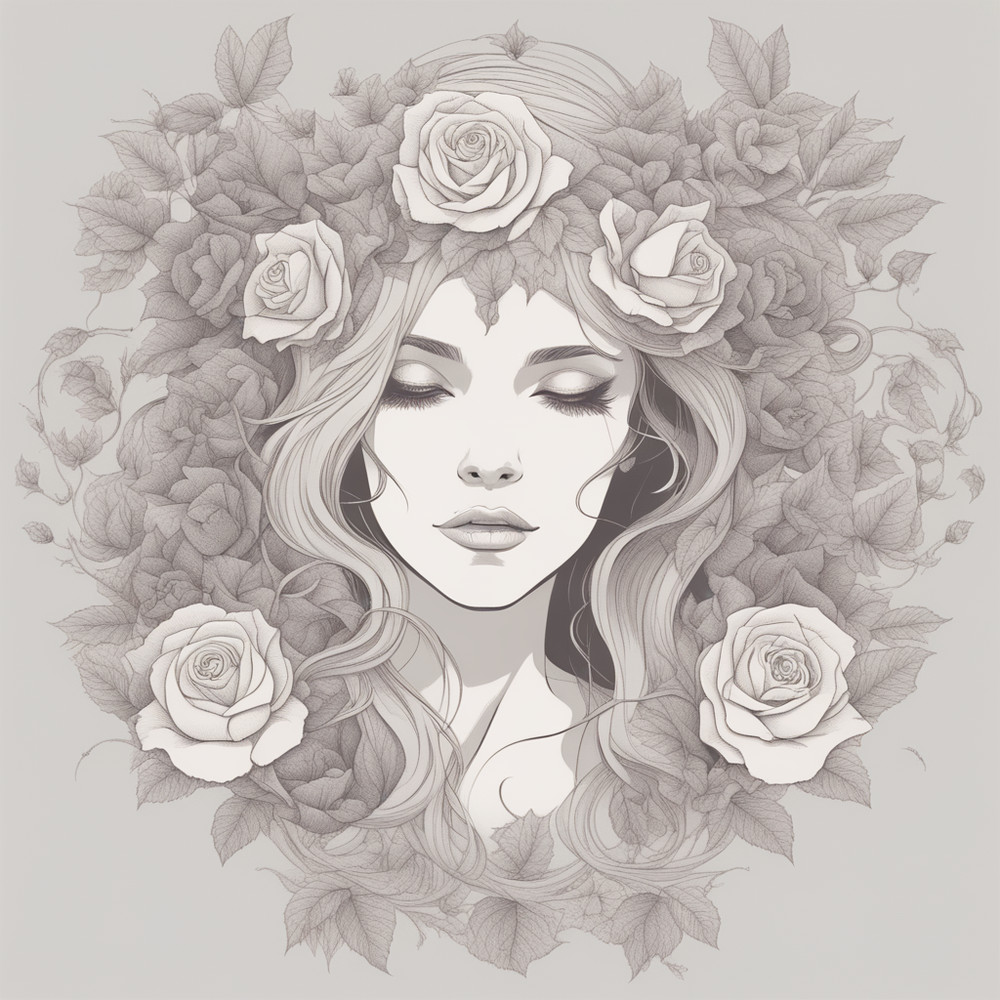 Digital Art, Illustration. The Girl With Flowers 5. Vector Graphics. Digital Download!.png