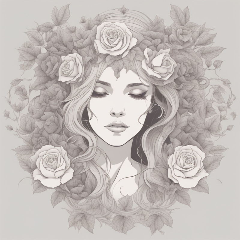 Digital Art, Illustration. The Girl With Flowers 5. Vector Graphics. Digital Download!.png