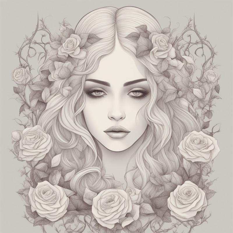 Digital Art, Illustration. The Girl With Flowers 6. Vector Graphics. Digital Download!.png