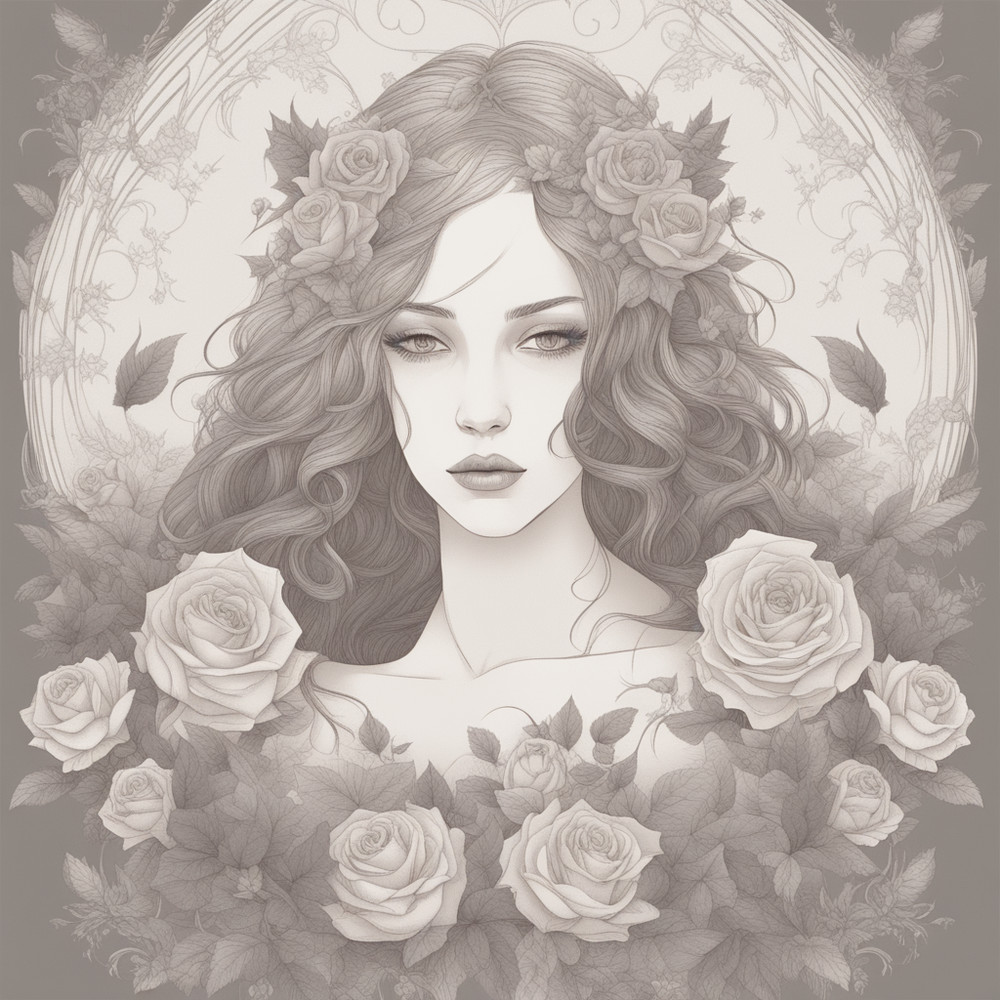 Digital Art, Illustration. The Girl With Flowers 7. Vector Graphics. Digital Download!.png