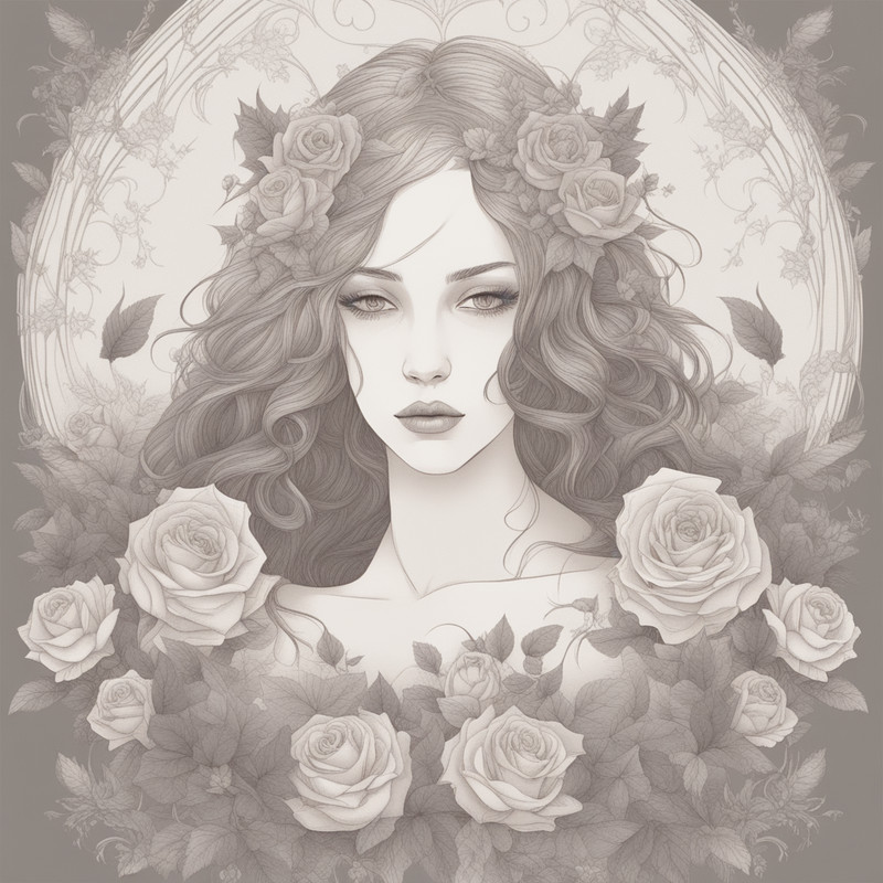 Digital Art, Illustration. The Girl With Flowers 7. Vector Graphics. Digital Download!.png