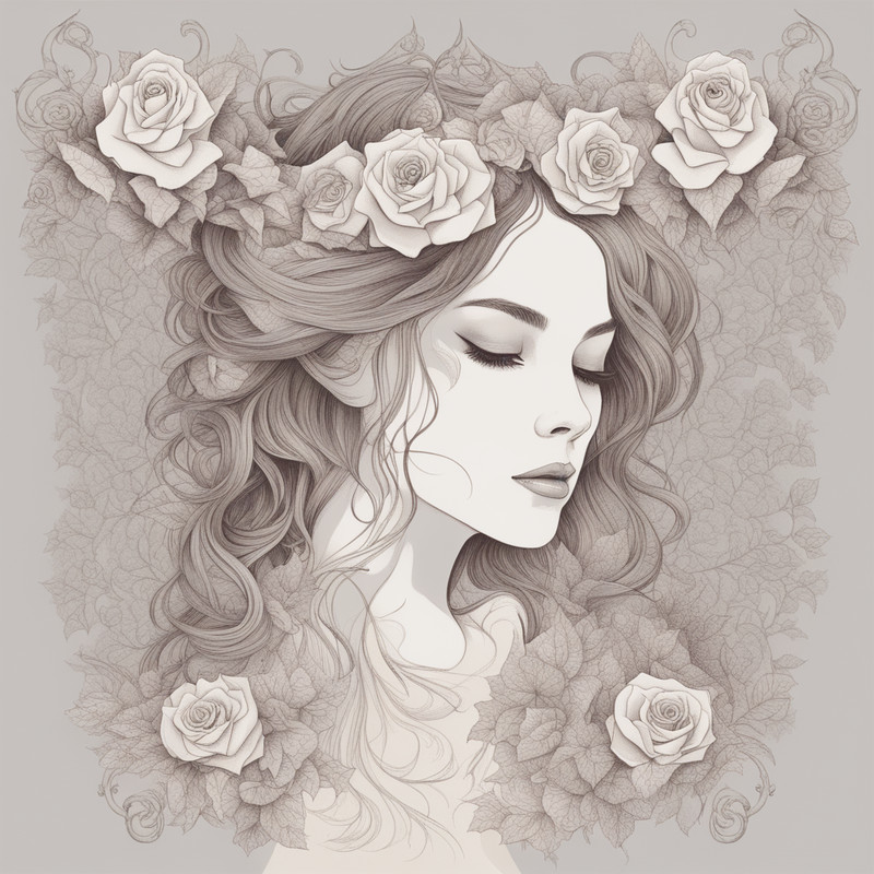 Digital Art, Illustration. The Girl With Flowers 11. Vector Graphics. Digital Download!.png