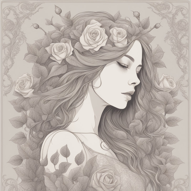 Digital Art, Illustration. The Girl With Flowers 12. Vector Graphics. Digital Download!.png