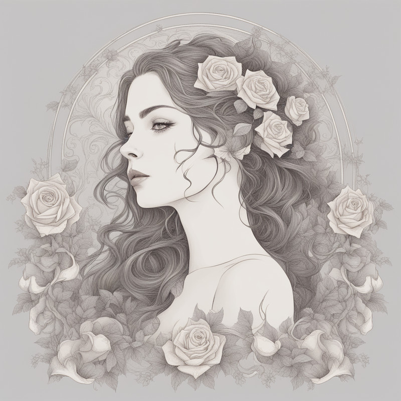 Digital Art, Illustration. The Girl With Flowers 13. Vector Graphics. Digital Download!.png
