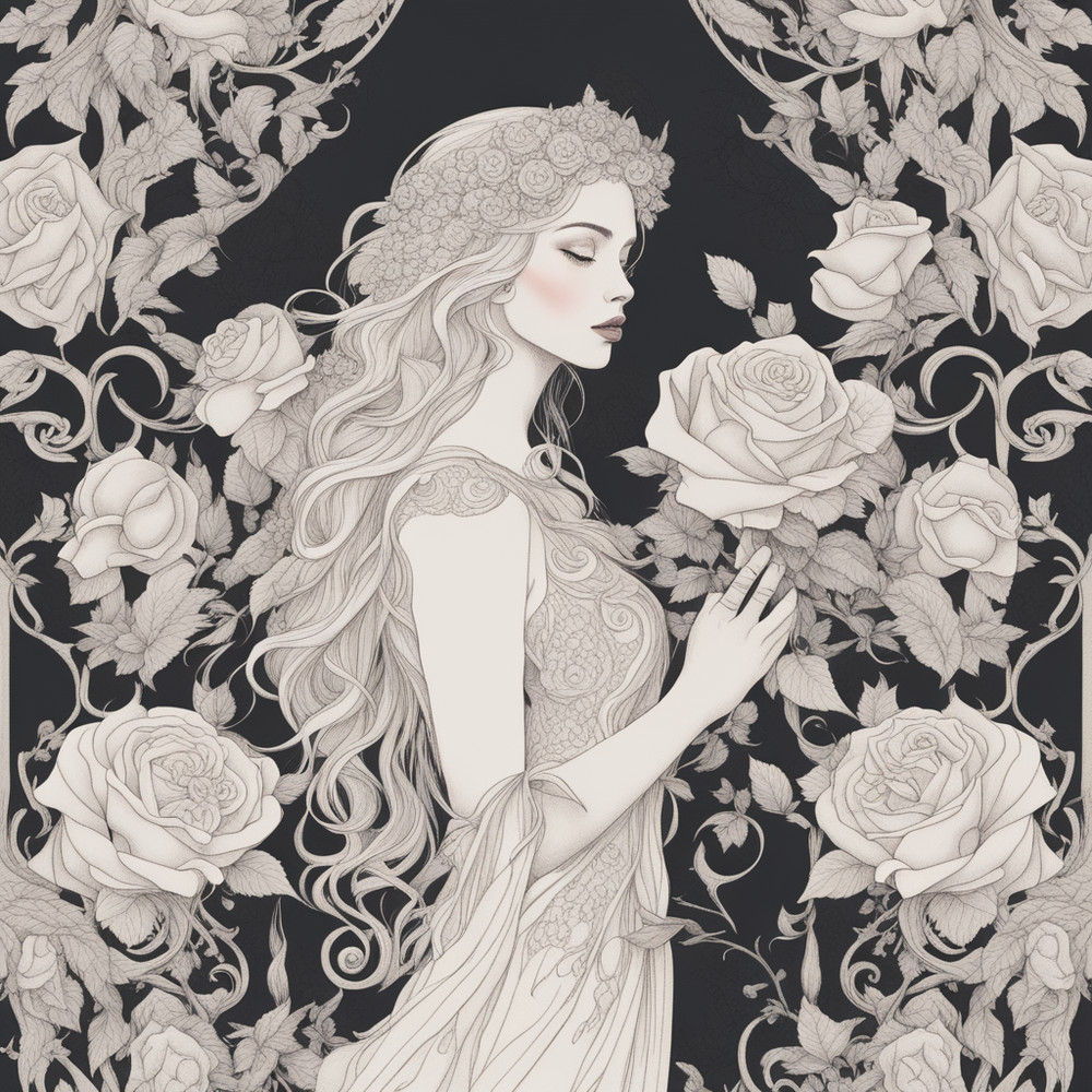 Digital Art, Illustration. The Girl With Flowers 14. Vector Graphics. Digital Download!.png