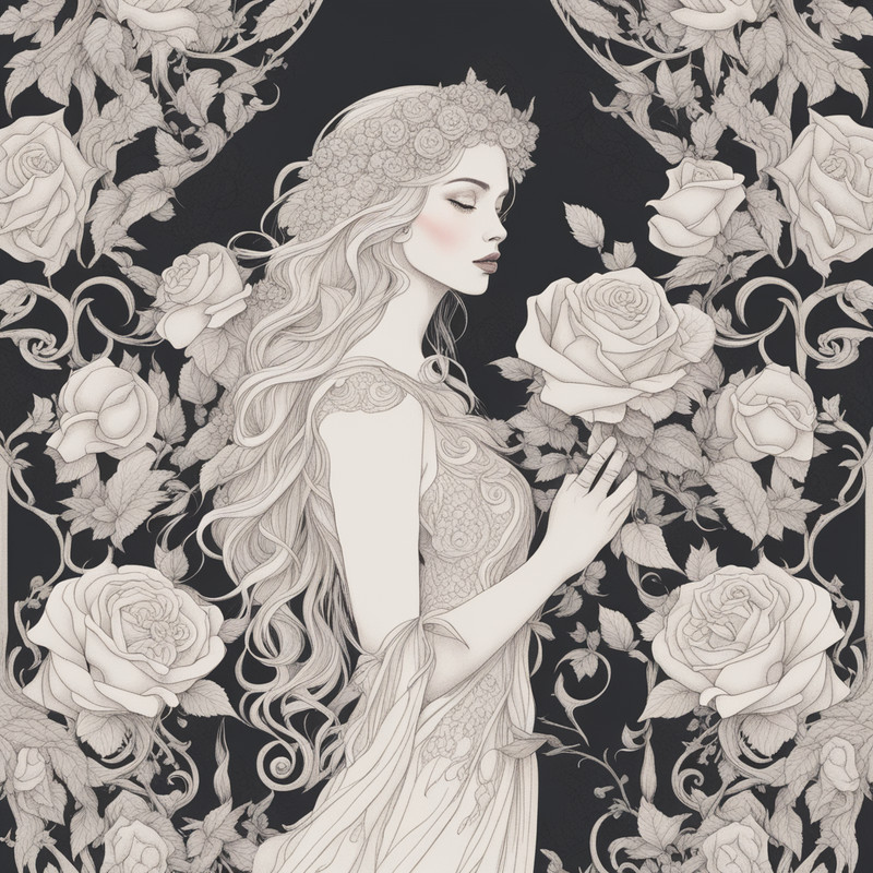 Digital Art, Illustration. The Girl With Flowers 14. Vector Graphics. Digital Download!.png