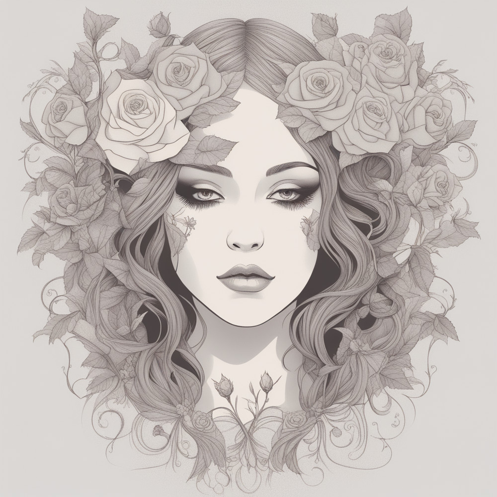 Digital Art, Illustration. The Girl With Flowers 16. Vector Graphics. Digital Download!.png