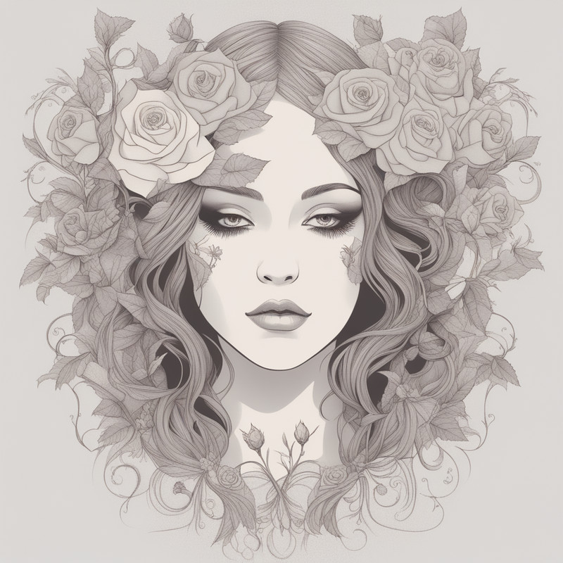 Digital Art, Illustration. The Girl With Flowers 16. Vector Graphics. Digital Download!.png