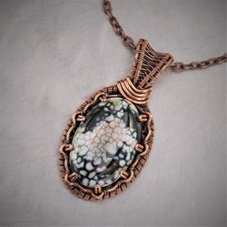 copper wire pendant this natural agate unique wire wrapped gemstone necklace | gift for yourself handmade copper jewelry