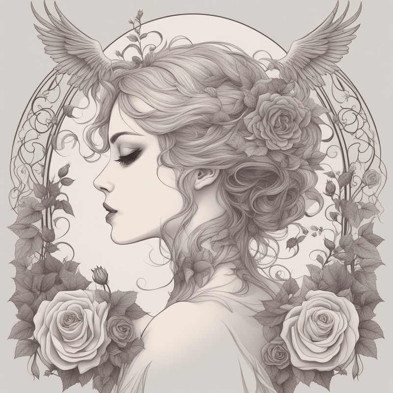 Digital Art, Illustration. The Girl With Flowers 17. Vector Graphics. Digital Download!.png