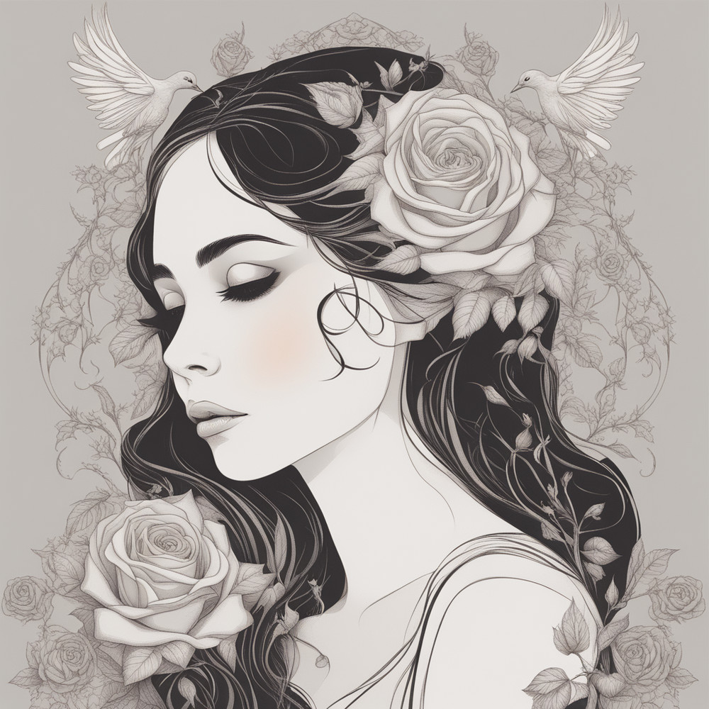 Digital Art, Illustration. The Girl With Flowers 18. Vector Graphics. Digital Download!.png