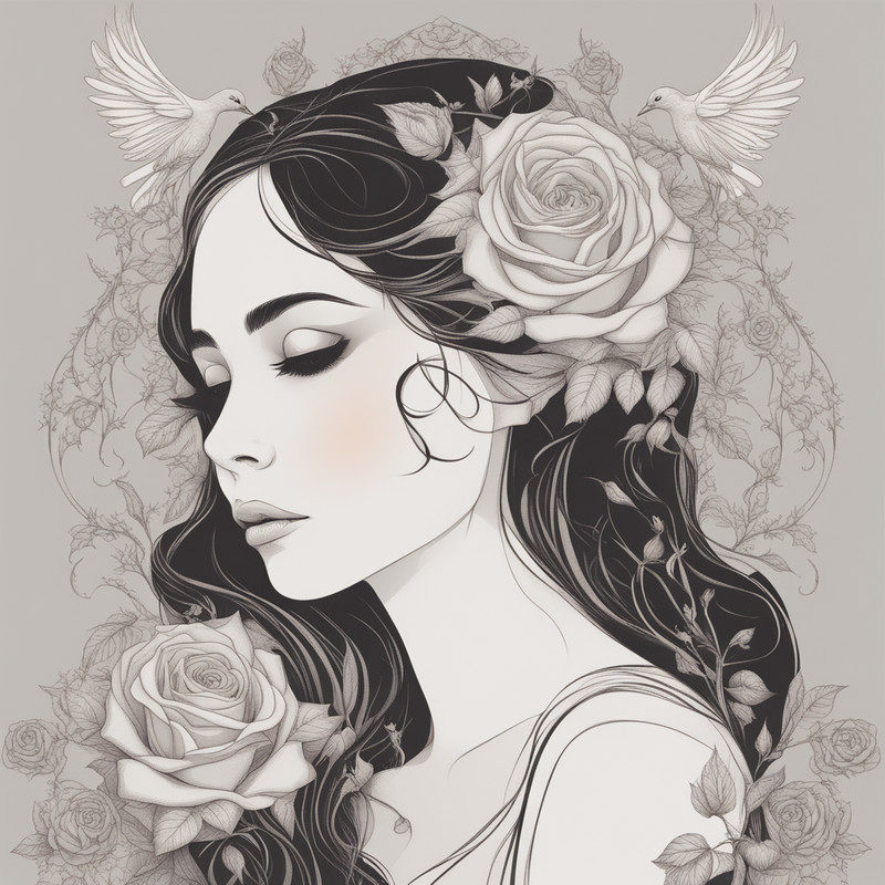 Digital Art, Illustration. The Girl With Flowers 18. Vector Graphics. Digital Download!.png