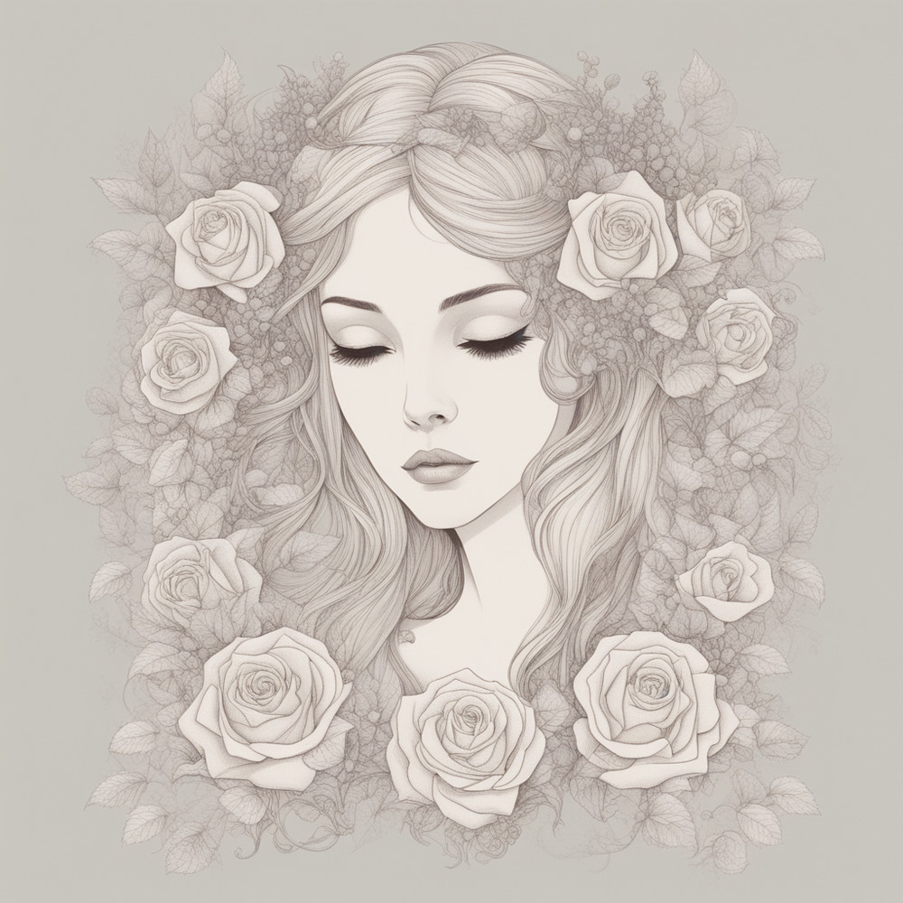 Digital Art, Illustration. The Girl With Flowers 19. Vector Graphics. Digital Download!.png