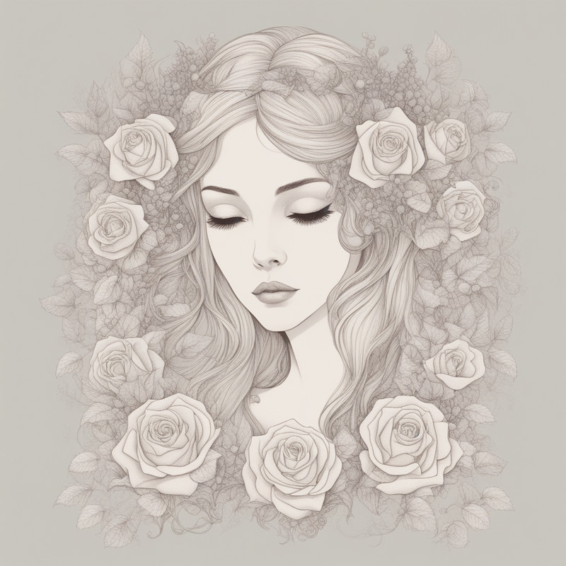 Digital Art, Illustration. The Girl With Flowers 19. Vector Graphics. Digital Download!.png