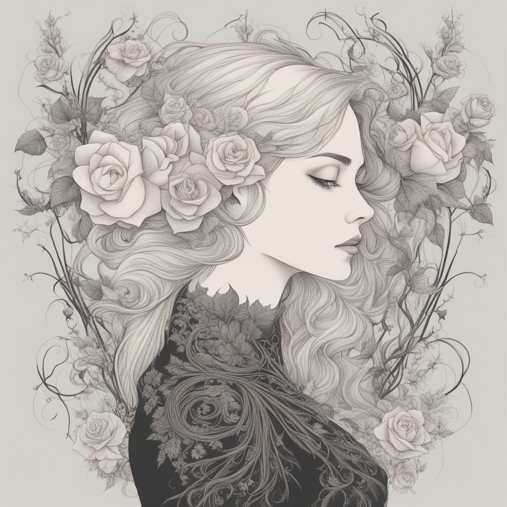 Digital Art, Illustration. The Girl With Flowers 21. Vector Graphics. Digital Download!.png