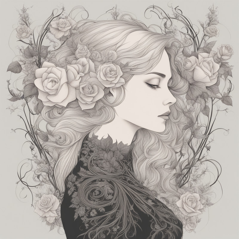 Digital Art, Illustration. The Girl With Flowers 21. Vector Graphics. Digital Download!.png