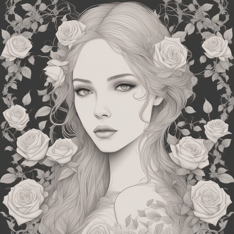 Digital Art, Illustration. The Girl With Flowers 22. Vector Graphics. Digital Download!.png