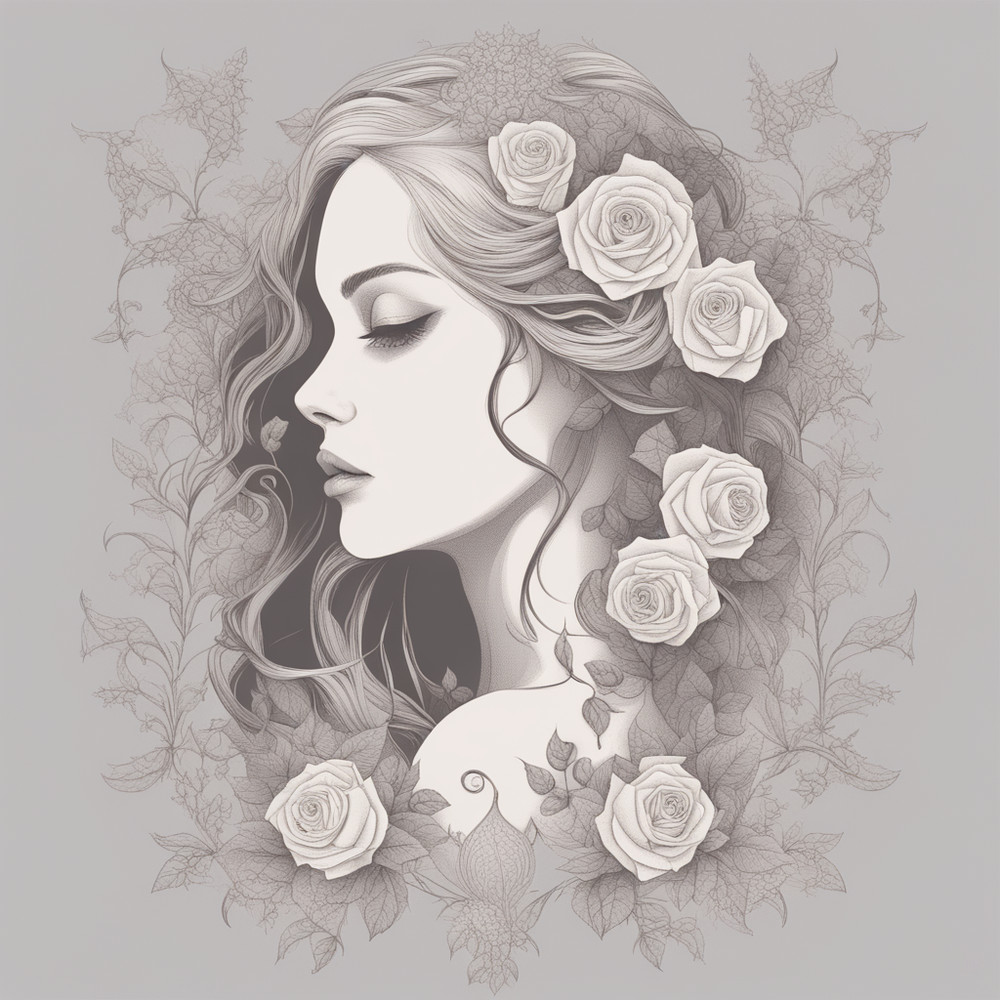 Digital Art, Illustration. The Girl With Flowers 23. Vector Graphics. Digital Download!.png