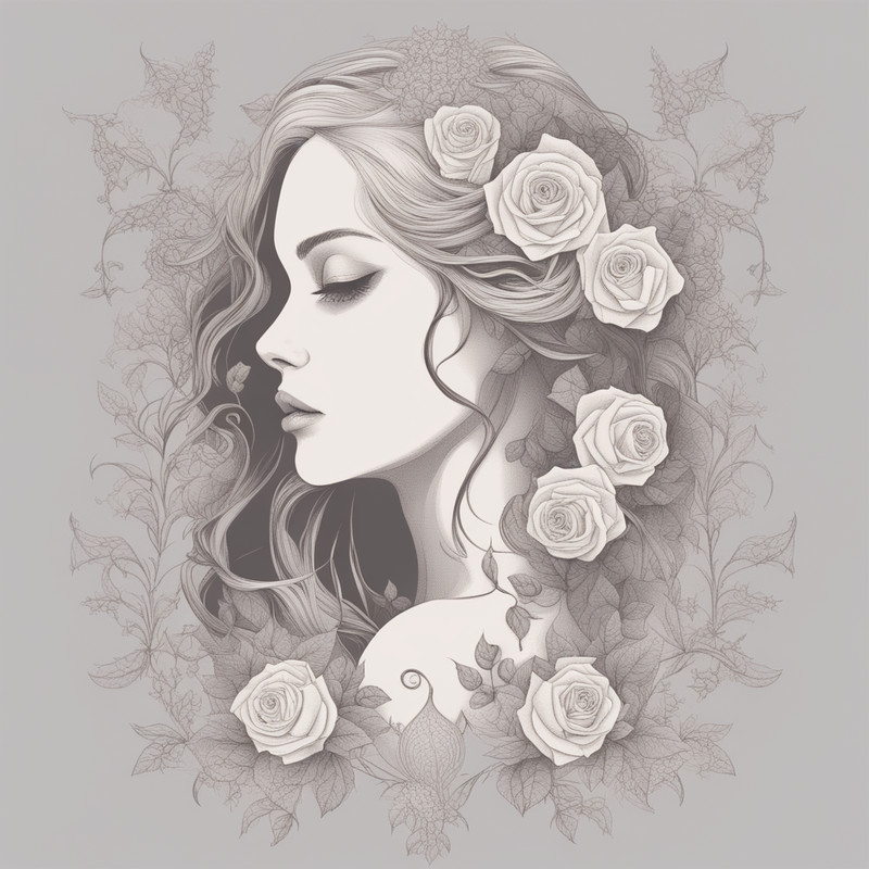 Digital Art, Illustration. The Girl With Flowers 23. Vector Graphics. Digital Download!.png