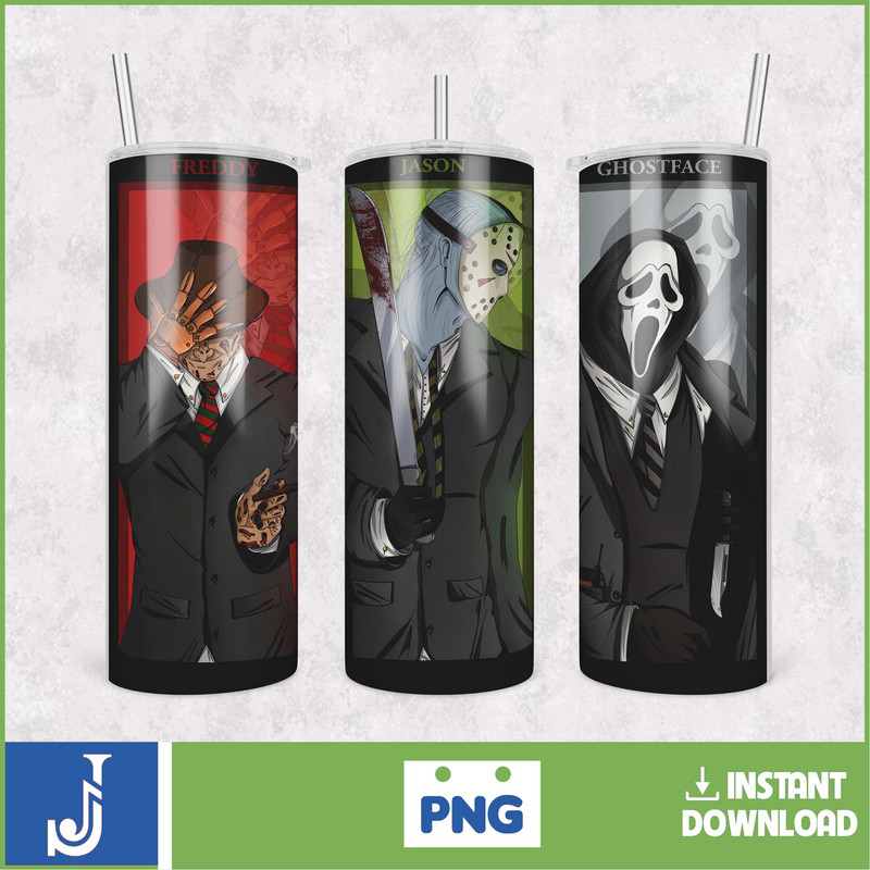 Horror Movies Characters Tumbler, Halloween Tumbler PNG, 20oz Skinny Tumbler, Scary Tumbler Wrap, Sublimation Designs (2).jpg