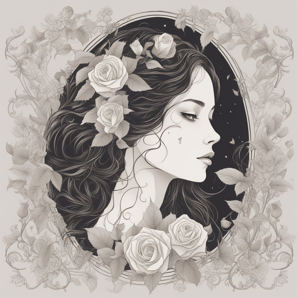 Digital Art, Illustration. The Girl With Flowers 24. Vector Graphics. Digital Download!.png