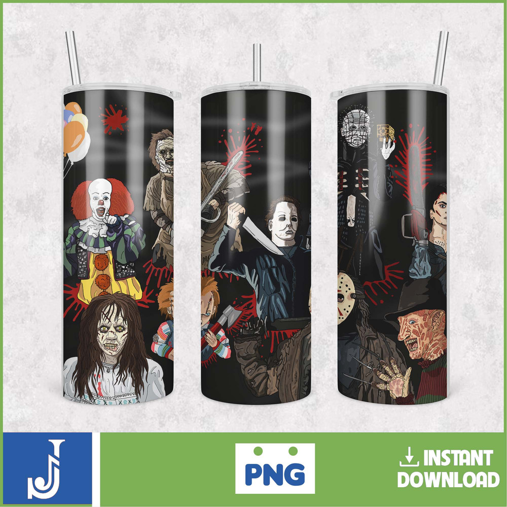 Horror Movies Characters Tumbler, Halloween Tumbler PNG, 20oz Skinny Tumbler, Scary Tumbler Wrap, Sublimation Designs (5).jpg