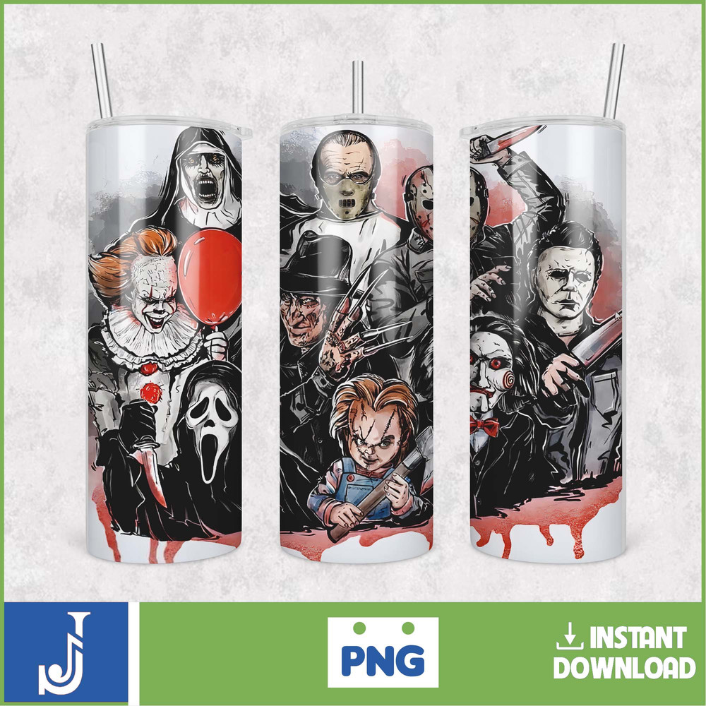 Horror Movies Characters Tumbler, Halloween Tumbler PNG, 20oz Skinny Tumbler, Scary Tumbler Wrap, Sublimation Designs (11).jpg