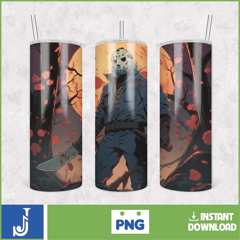 Horror Movies Characters Tumbler, Halloween Tumbler PNG, 20oz Skinny Tumbler, Scary Tumbler Wrap, Sublimation Designs (13).jpg