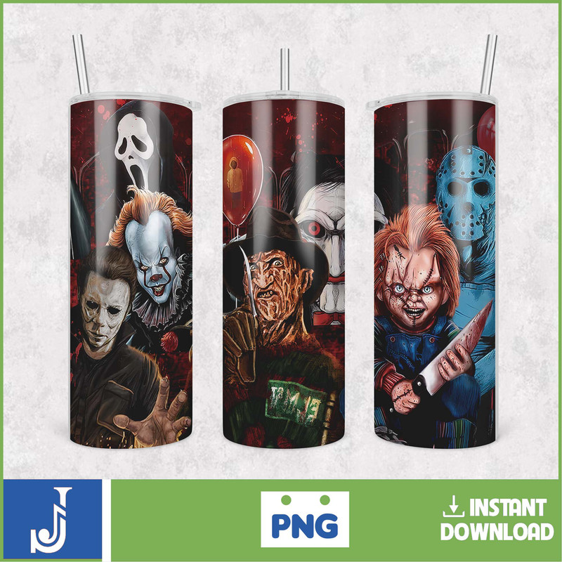 Horror Movies Characters Tumbler, Halloween Tumbler PNG, 20oz Skinny Tumbler, Scary Tumbler Wrap, Sublimation Designs (14).jpg