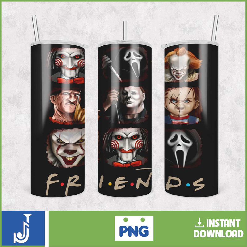 Horror Movies Characters Tumbler, Halloween Tumbler PNG, 20oz Skinny Tumbler, Scary Tumbler Wrap, Sublimation Designs (15).jpg