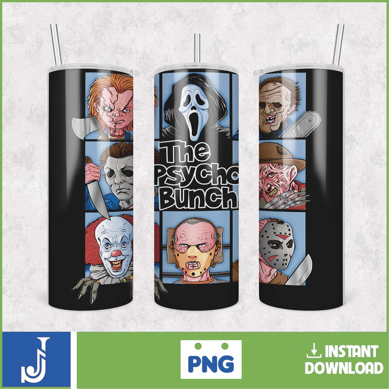 Horror Movies Characters Tumbler, Halloween Tumbler PNG, 20oz Skinny Tumbler, Scary Tumbler Wrap, Sublimation Designs (16).jpg