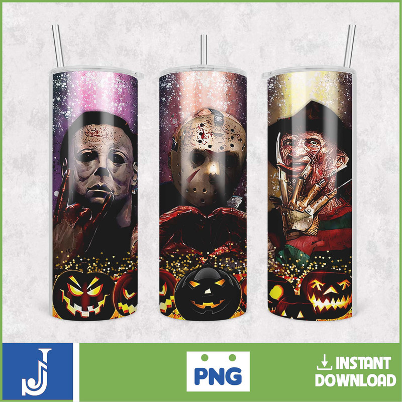 Horror Movies Characters Tumbler, Halloween Tumbler PNG, 20oz Skinny Tumbler, Scary Tumbler Wrap, Sublimation Designs (34).jpg