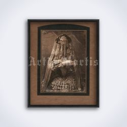 Woman in death shroud macabre sculpture, postmortem photo printable art print poster Digital Download
