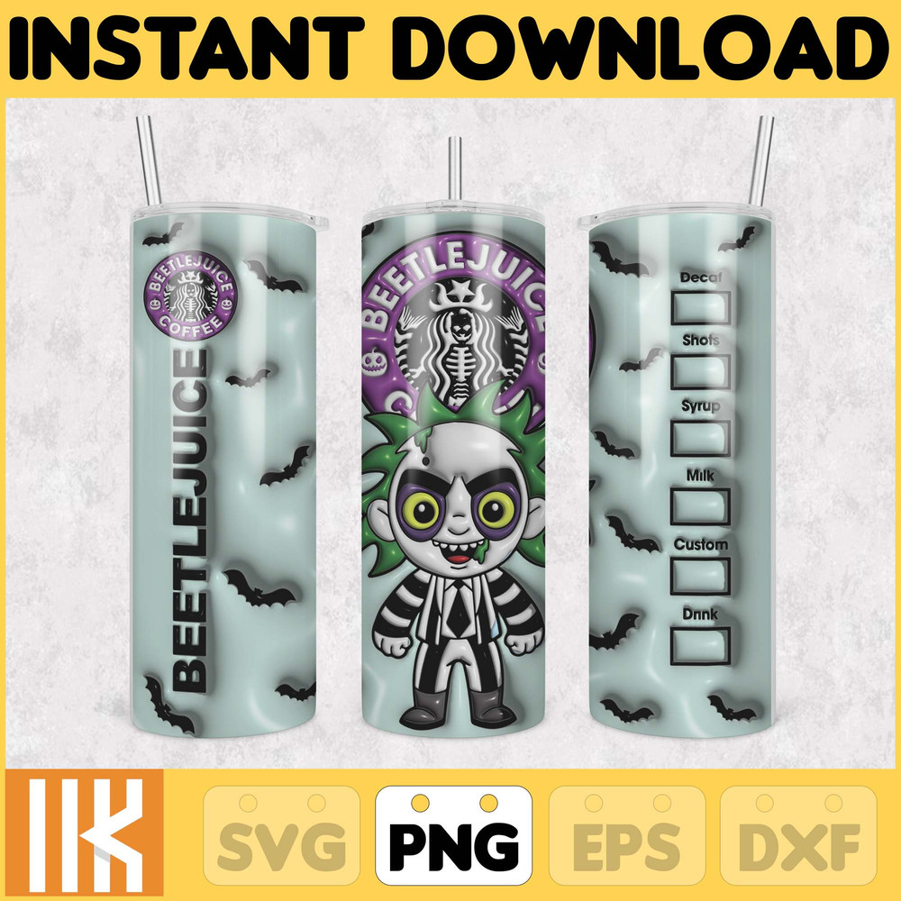 3D Inflated Halloween Coffee Tumbler Wrap PNG, 3D Horror Movies Tumbler Wrap Design, Bubble 20oz Tumbler Wrap, Instant Download (4).jpg