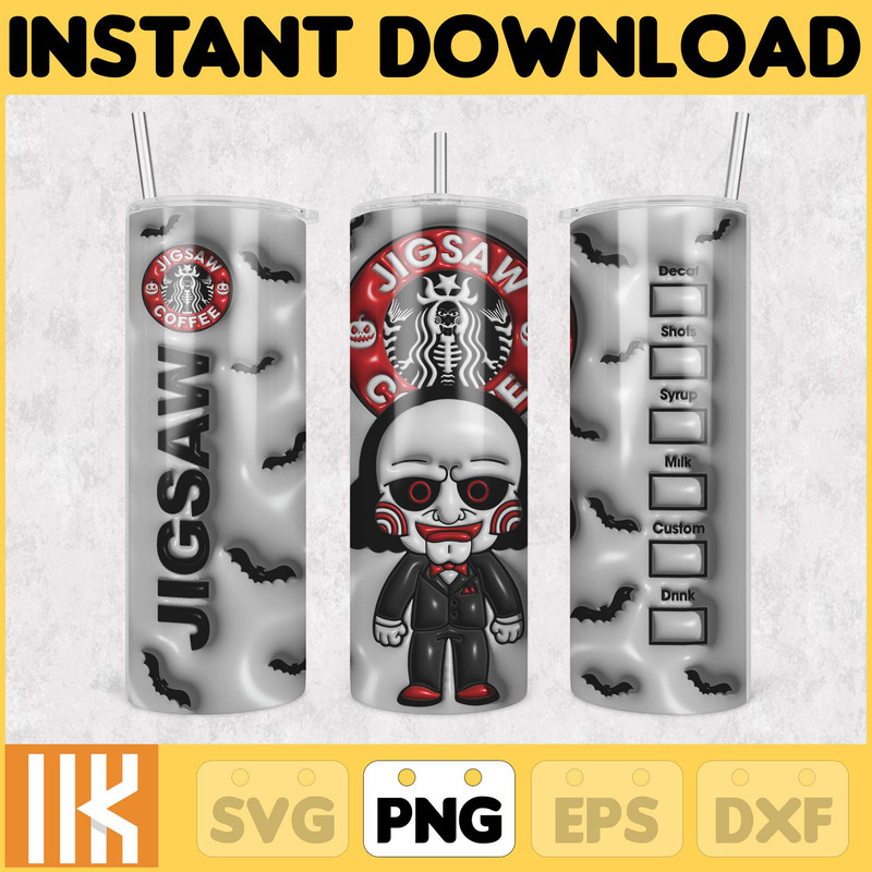 3D Inflated Halloween Coffee Tumbler Wrap PNG, 3D Horror Movies Tumbler Wrap Design, Bubble 20oz Tumbler Wrap, Instant Download (5).jpg