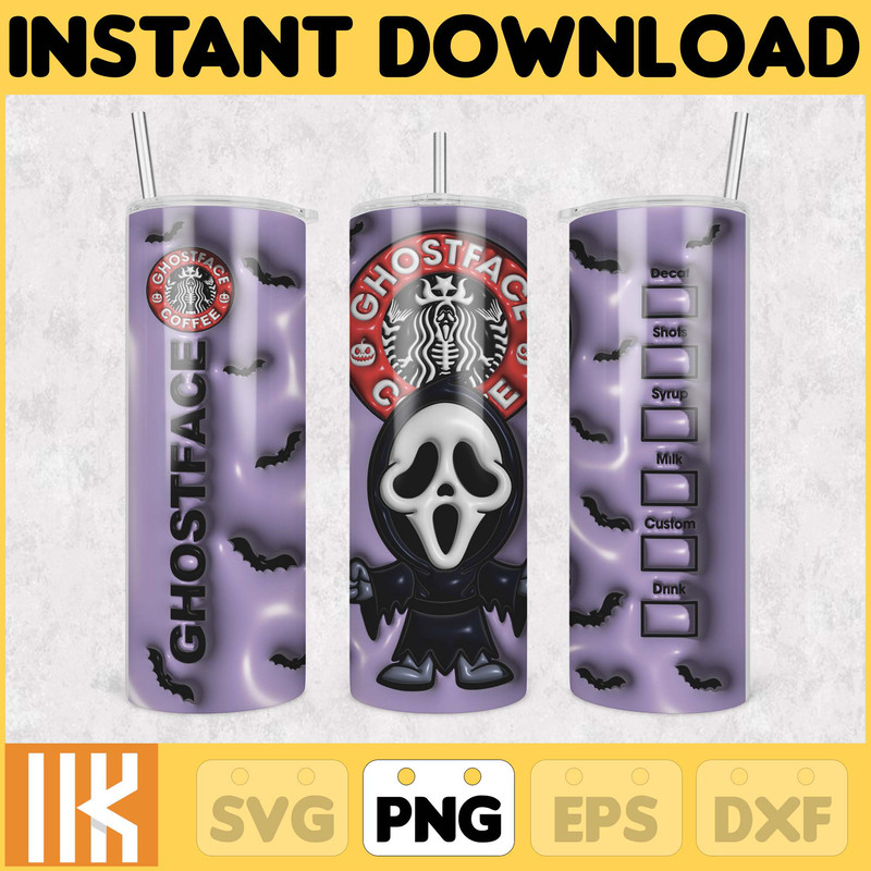3D Inflated Halloween Coffee Tumbler Wrap PNG, 3D Horror Movies Tumbler Wrap Design, Bubble 20oz Tumbler Wrap, Instant Download (6).jpg