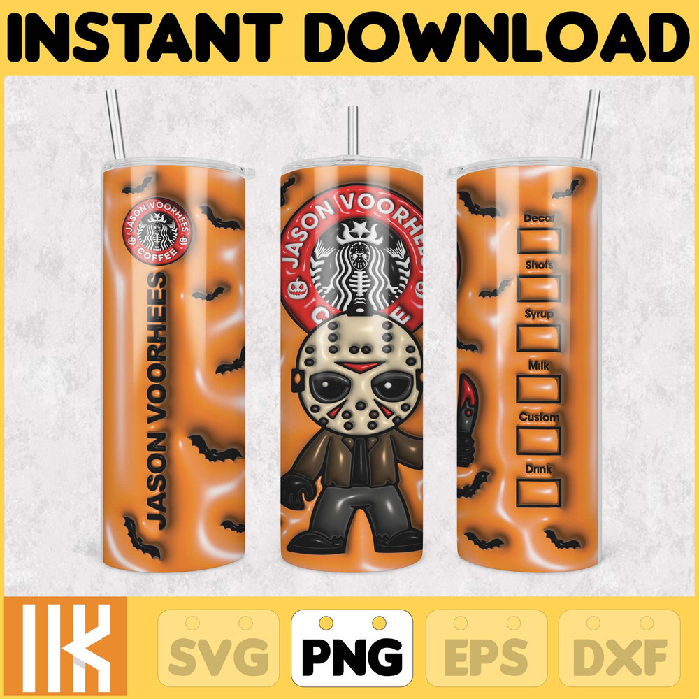 3D Inflated Halloween Coffee Tumbler Wrap PNG, 3D Horror Movies Tumbler Wrap Design, Bubble 20oz Tumbler Wrap, Instant Download (7).jpg