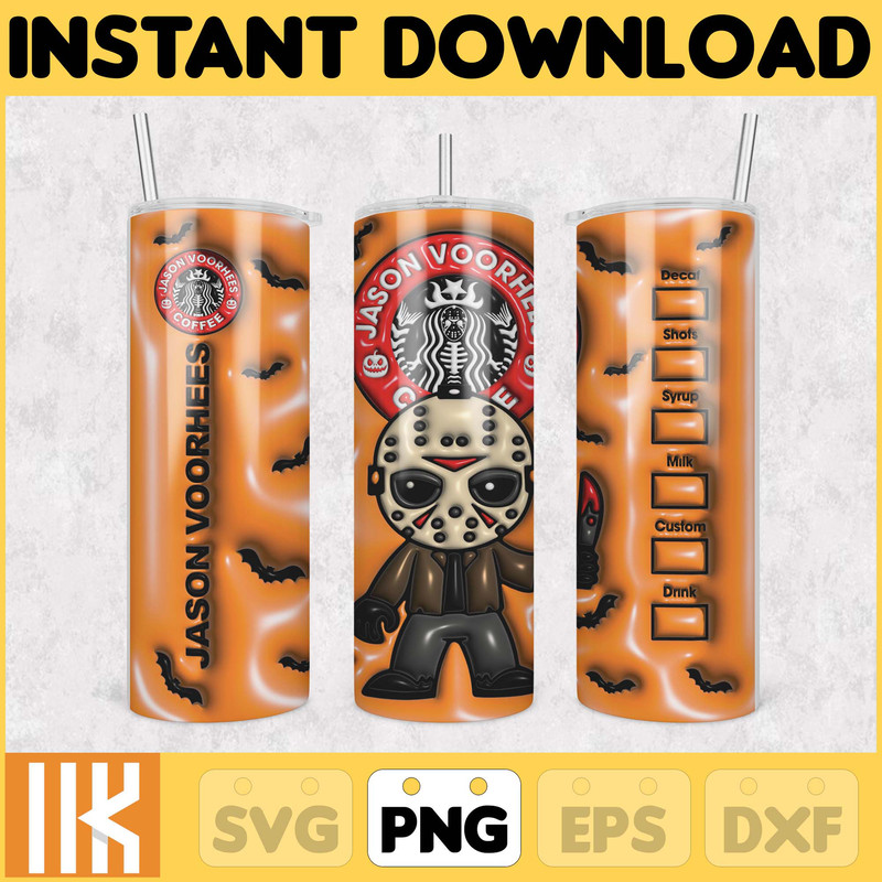 3D Inflated Halloween Coffee Tumbler Wrap PNG, 3D Horror Movies Tumbler Wrap Design, Bubble 20oz Tumbler Wrap, Instant Download (7).jpg