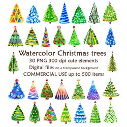 christmas tree clip art bundle watercolor hand painting cute set. digital png download and commercial use. digital file