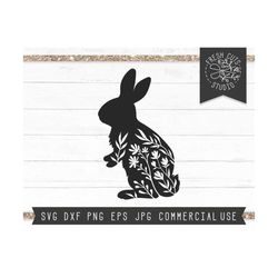 rabbit svg, floral rabbit svg, rabbit silhouette svg cut file for cricut, flower bunny svg, easter bunny svg, farmhouse