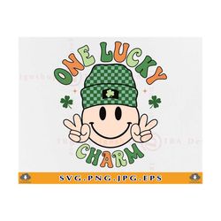 one lucky charm svg, retro st patrick's day svg, groovy smiley face, st patricks day kids shirt, shamrock svg,cut files
