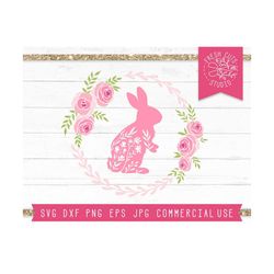 rabbit svg, floral rabbit svg, rabbit silhouette svg, baby girl svg, flower svg, easter svg, easter wreath svg, spring w