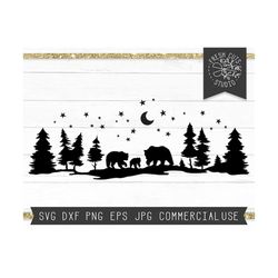 bear svg file, bear family svg, bear cut file for cricut, mountains svg, bear in forest, papa bear svg, bear and cub svg
