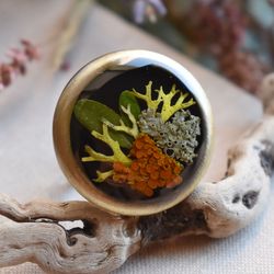 Lichen ring. Real lichen ring. Forest jewelry.