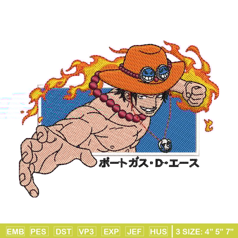 Ace punch embroidery design, One piece embroidery, Anime design, Embroidery shirt, Embroidery file, Digital download.jpg