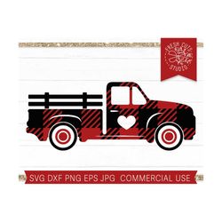 red valentine heart truck svg dxf eps jpg dxf, plaid valentine's day pickup truck cut file for cricut silhouette cameo,