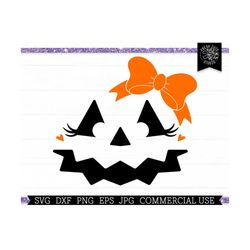 jack o lantern face svg pumpkin face girl with eyelashes svg, girl jack o lantern with bow, cute halloween girl cut file