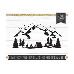 tent svg file, camping svg, tent cut file for cricut, mountains svg, tent in forest, tent in mountains, campfire svg pin